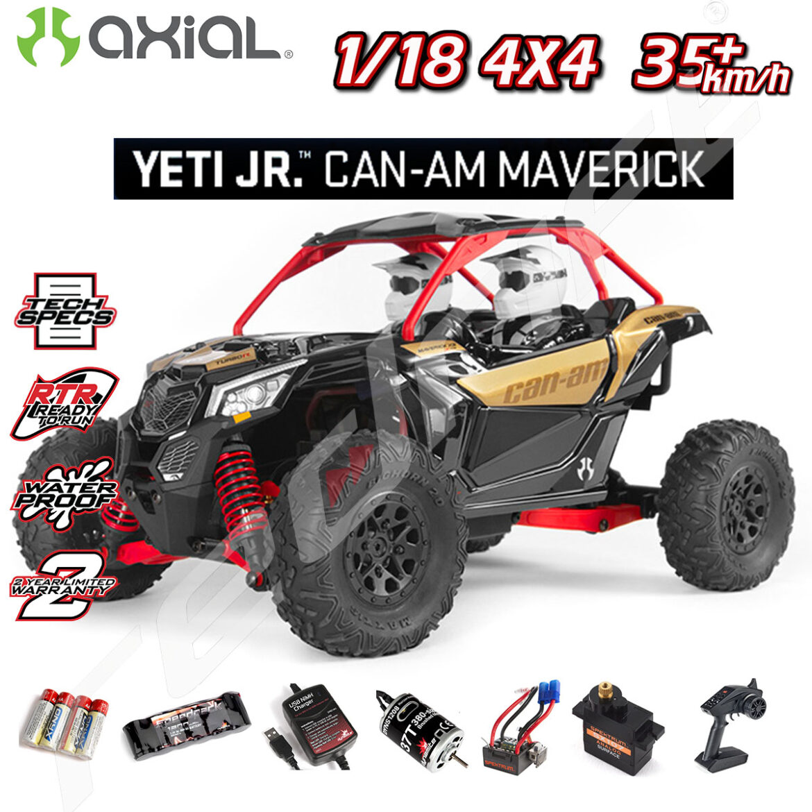 AXIAL: 1/18 Yeti Jr. Can-Am Maverick 4WD Brushed RTR – ReDrift ...