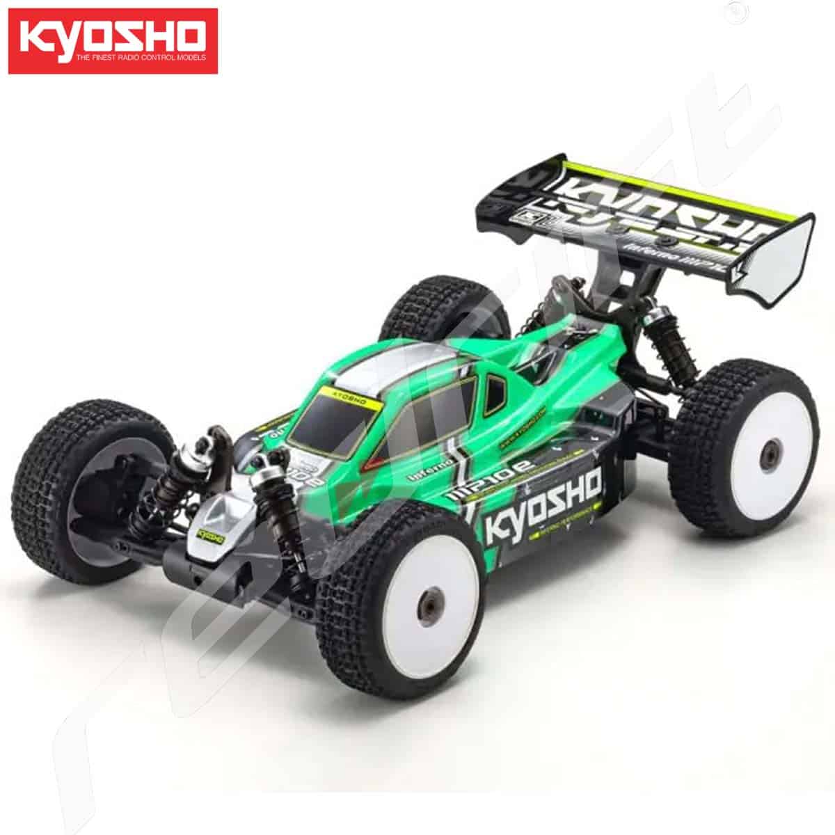 Kyosho radio vadāma modeļu sacīkšu auto, zaļas krāsas, sportiska dizaina, lielākais modeļu veikals Latvijā.