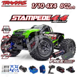 Traxxas Stampede 4x4 Brushless – liels RC modeļa komplekts ar 8+ km/h, 4x4 piedziņu un augstas veiktspējas funkcijām.