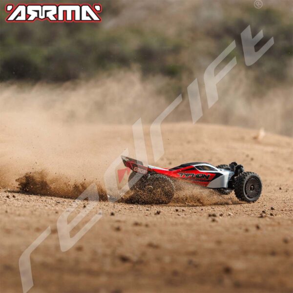 Arrma: 1/18 TYPHON GROM 380 BRUSHED 4X4 BUGGY  RTR BATTERY & CHARGER, RED/WHITE - Image 27