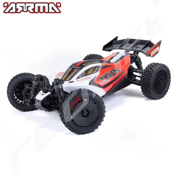Arrma: 1/18 TYPHON GROM 380 BRUSHED 4X4 BUGGY  RTR BATTERY & CHARGER, RED/WHITE - Image 11