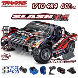 Redrift Rcdrift Traxxas Slash BL-2 68154-4 Red-1 free_bat_ch Radio vadāms modeļa auto ar 1/10 skalu, 4x4 pilnpiedziņu un lielisku izturību.