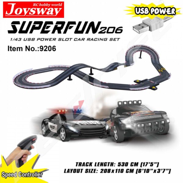 Joysway : Slotracing Track Superfun-206 1/43 USB-Power 530cm