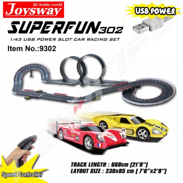 Joysway : Slotracing Track Superfun-302 1/43 USB-Power 668cm