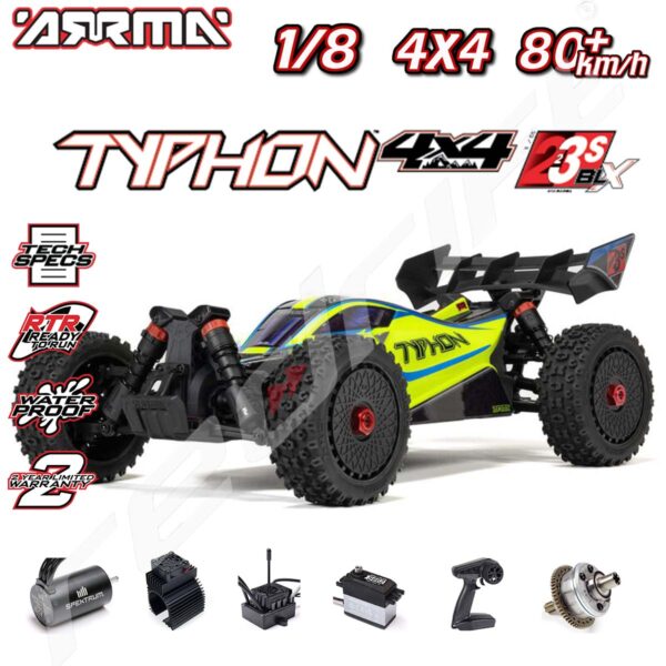Arrma: 1/8 TYPHON 223S DSC 4X4 RTR Brushless Buggy, Yellow