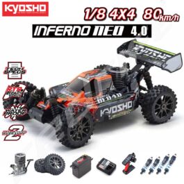 Kyosho radio vadāms auto ar 1/8 izmēru, 4x4, 80 km/h, ūdensnecaurlaidīgs, ar akumulatoru.