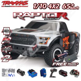 Traxxas Raptor liels radio vadāms spēkrats, izturīgs un ātrs ar jaudīgu motoru.